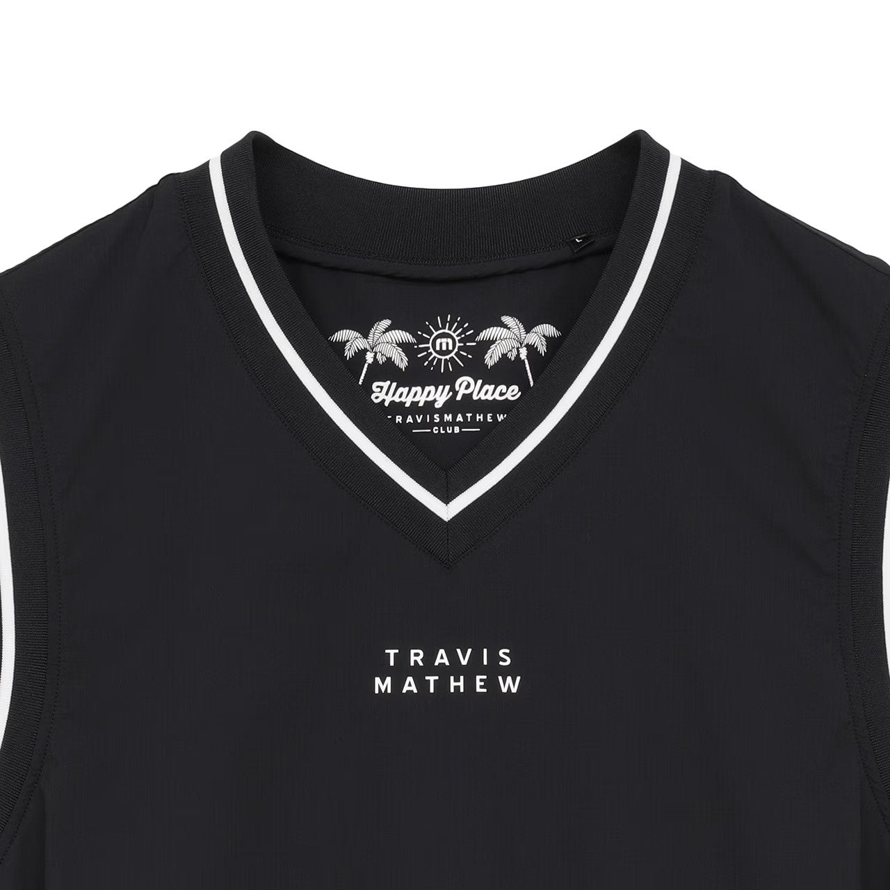 TravisMathew ゴルフ ベスト ブラック/ホワイト Travis Mathew】トラヴィスマシュー Vネックバックレーザーロゴベスト