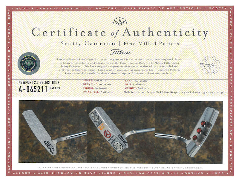 =売り切れ=【Scotty Cameron】NEWPORT 2.5　SELECT TOUR　CIRCLE-T　SSS　スコッティキャメロン　ニューポート2.5　セレクト ツアー　サークルティー　トリプルエス　鑑定書付き【希少！　海外直輸入品　限定モデル】